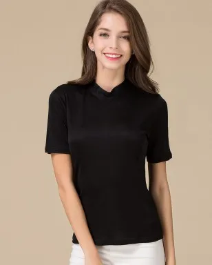 

Autumn's new silk semi-high collared women's T-shirt is a seamless knit