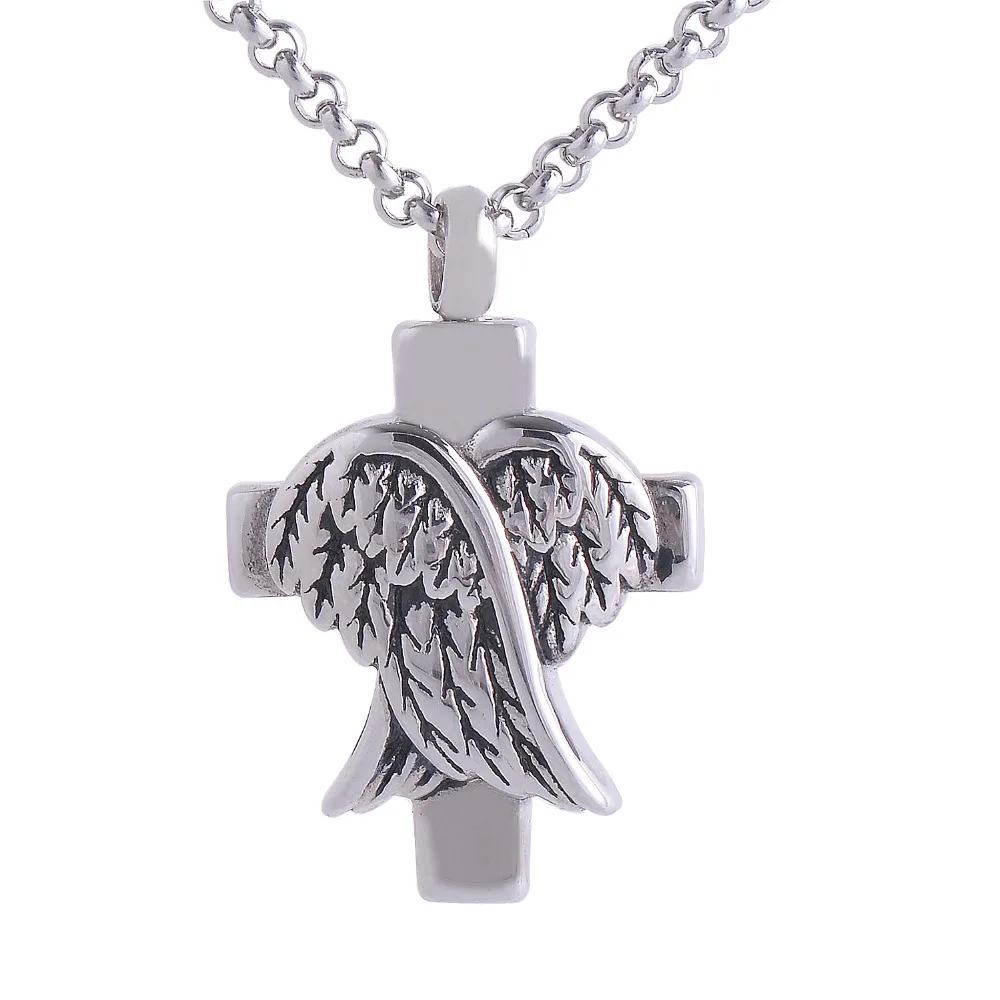 

Cremation Screw Memorial pendant Cross And Angel Wings Urn Necklace Locket Keepsake Jewelry