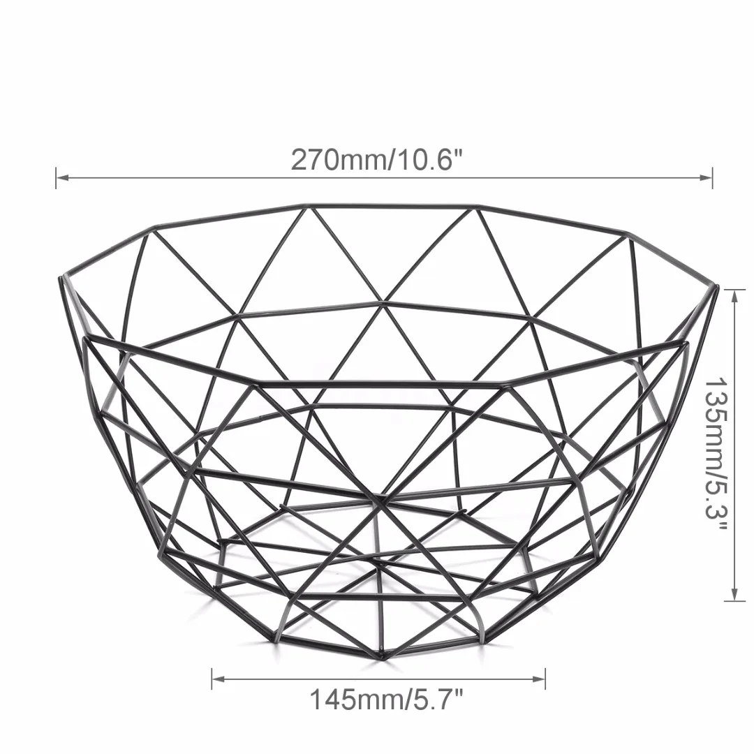 JX-LCLYL New Geometric Iron Wire Decorative Storage Display Basket Fruit Bowl Black 135mm