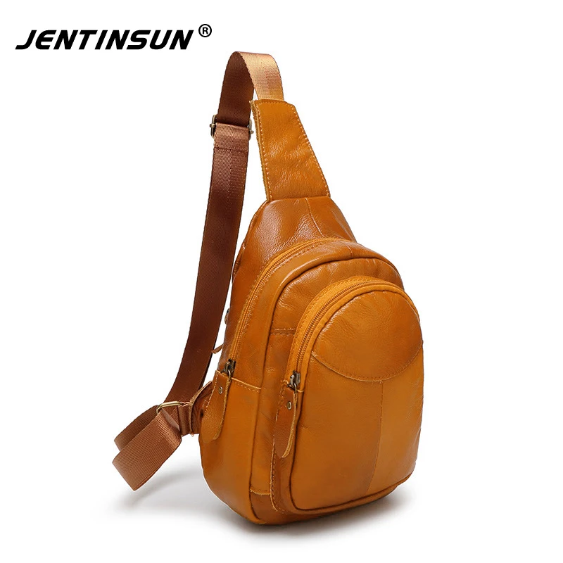 Vintage Genuine Leather Casual Sling Bag Men's Zipper Chest Pack