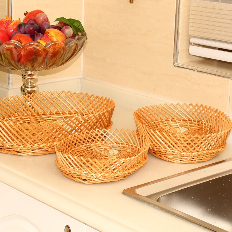 Wicker Willow Weaving Rattan Oval Fruit Bread Vegetables Display basket Storage Basket Box Cosmetics Snacks Tea Book Organizer