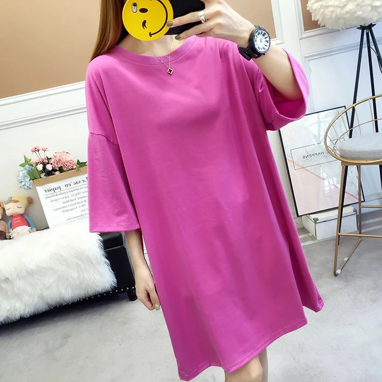 

Women's large size short-sleeved long t-shirt lower body missing T-shirt cotton loose thin fashion long section Tees female
