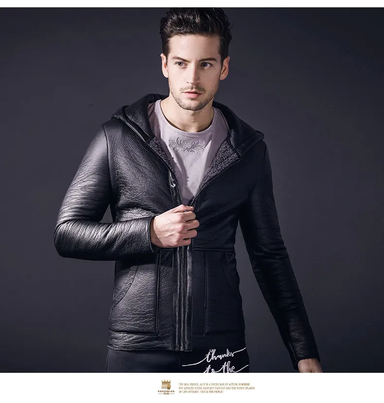 

Free Shipping fanzhuan New 2018 fashion casual spring thin hooded fur PU leather men's male Slim motorcycle jacket coat 810012
