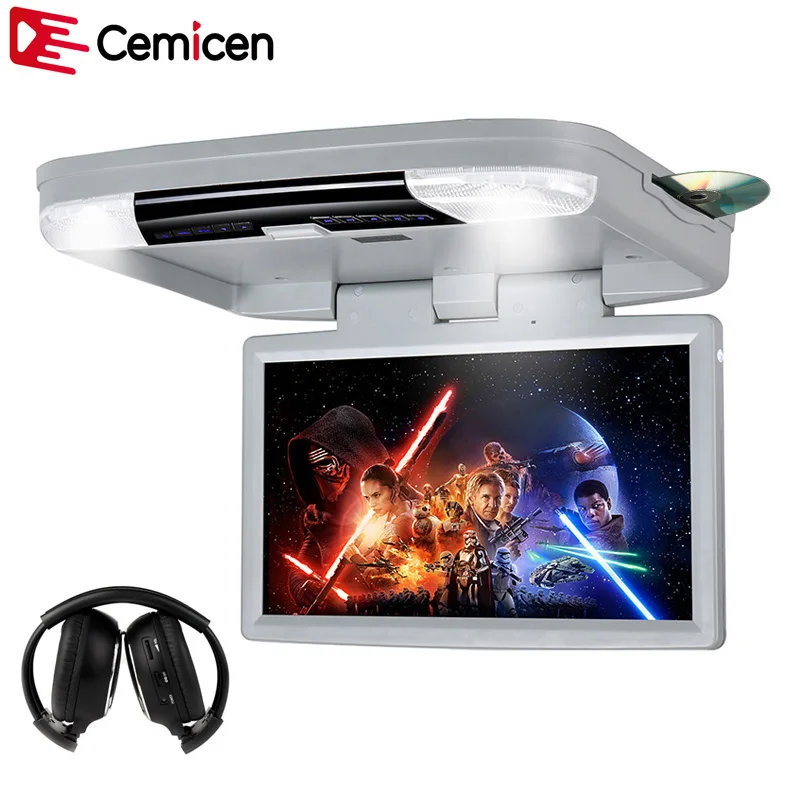 

Cemicen 15.6 Inch HD 1080P Video Car Mount Monitor Roof Flip Down DVD Player With HDMI Port USB SD Built in IR/FM Transmitter