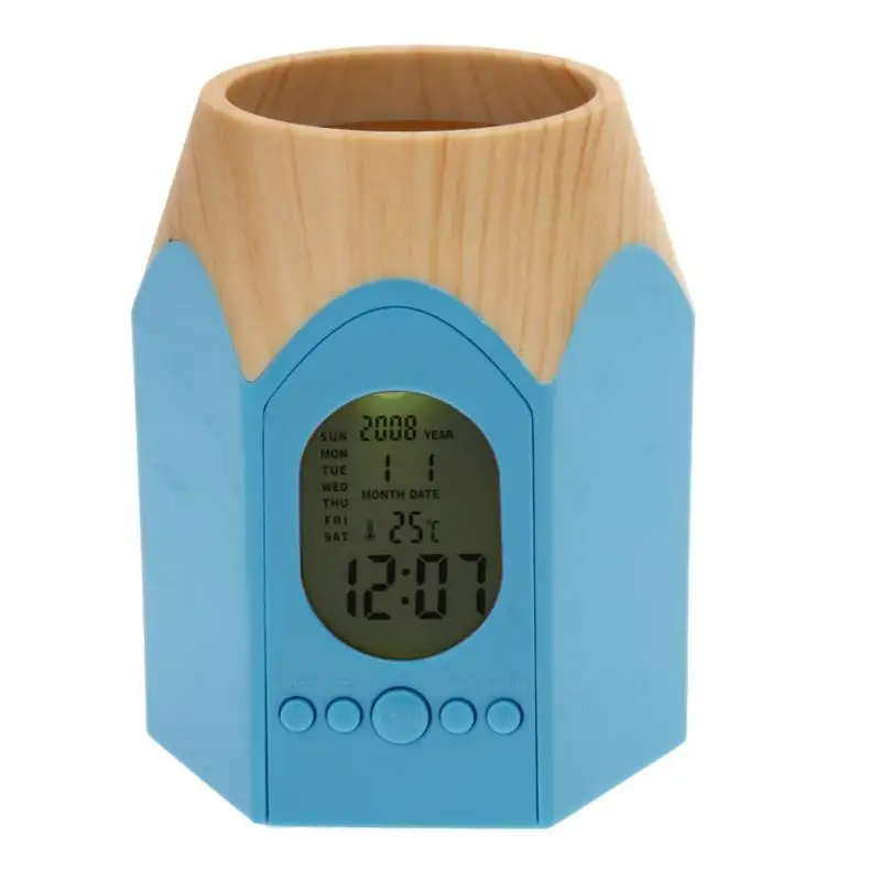 

Portable Pencil Pot Pen Holder Stationery Storage LED Digital Pencil Holder Alarm Clock Table Clock Office Temperature Calendar