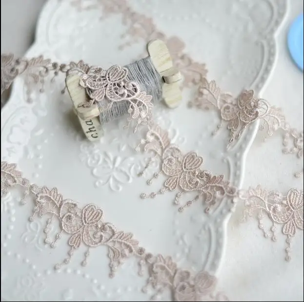 

10 meters 4-4.5cm wide khaki fabric embroidery tapes lace trim ribbon G9T1143Y190511R