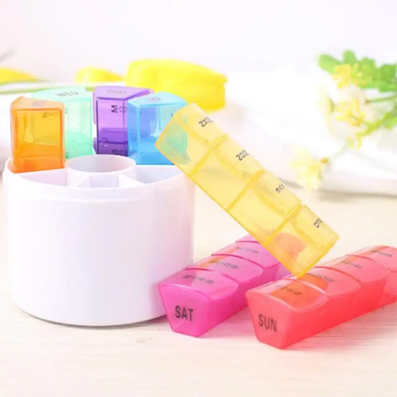 7 Days 28 Grids Colorful Kit Pill Storage Box Portable Pill Round Small Medicine Box Weekly Tablet Organizer Pill Case