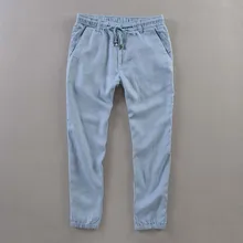 Мужские летние повседневные брюки из натурального льна, белые льняной эластичный корсаж, прямые джоггеры