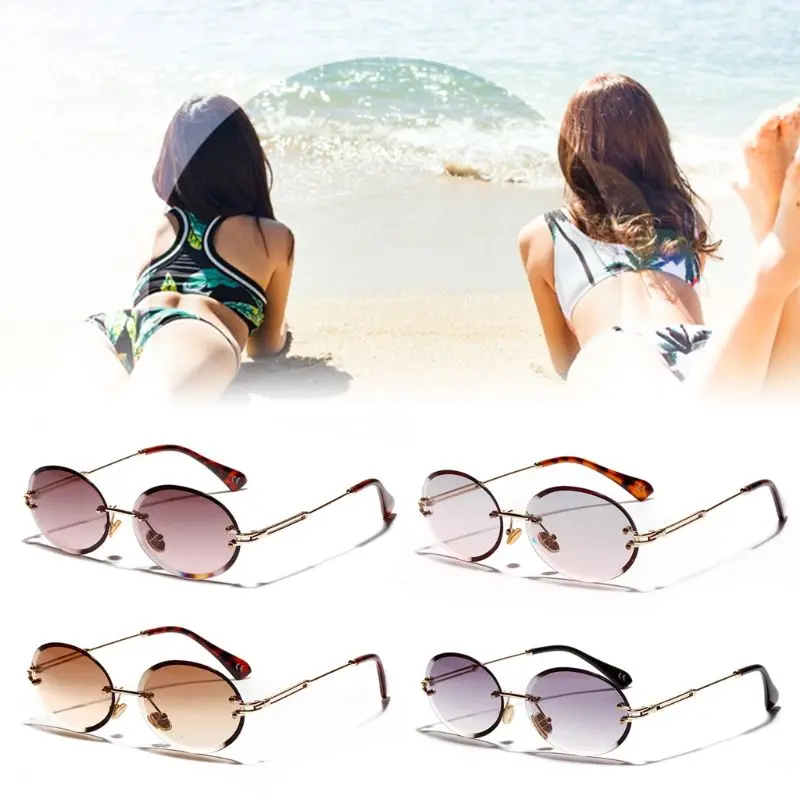 Модные трендовые дизайнерские солнцезащитные очки без оправы, популярные защитные очки унисекс с металлическими ножками овальной формы, солнцезащитные очки