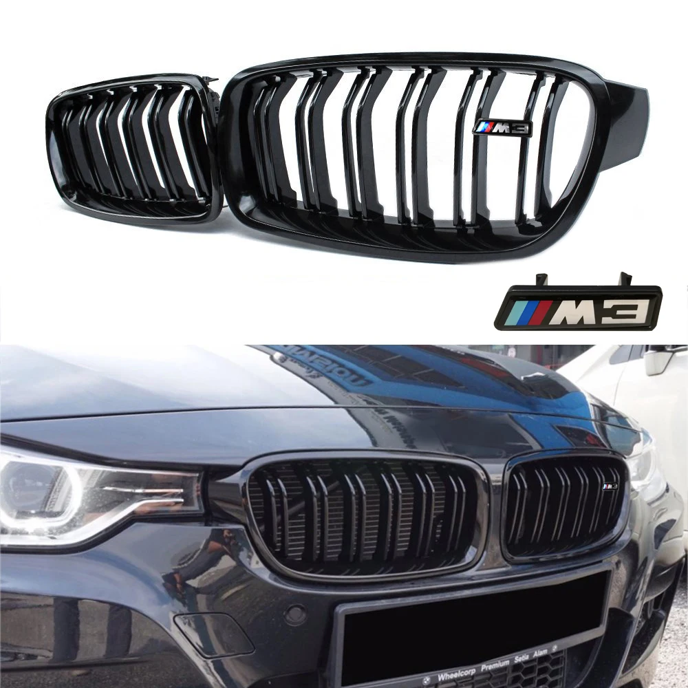 

Gloss Black For BMW F30 F31 2012-2015 3 Series 320i 325i 328i 335i Twin FIns Front Kindey Bumper Grille With M3 Emblem