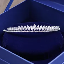 SLBRIDAL Pave Установка медный кубический цирконий свадебная тиара CZ Свадебная Королева Принцесса пышные вечерние Корона подружки невесты женские ювелирные изделия