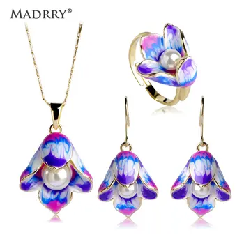

Enamel Esmaltes Wedding Pearl Jewelry Sets Flowers Necklaces Pendants&Earrings&Rings For Women Colares Bijouterie Gothic Unhas