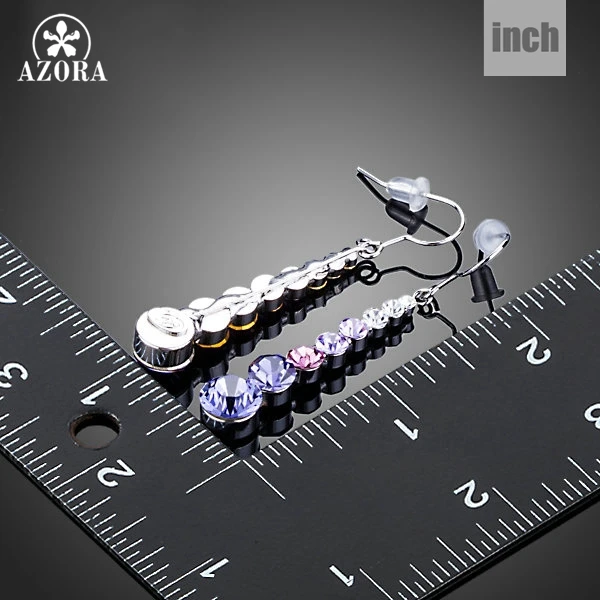 AZORA Multicolour Round Stellux Austrian Crystal Wedding Drop Earrings For Women TE0260