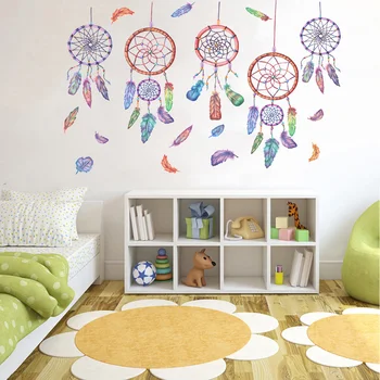 

New Wind Chime Feather Wall Stickers Romantic Warm Bedroom Living Room Children'S Room Dream Catcher Decorative Stickers