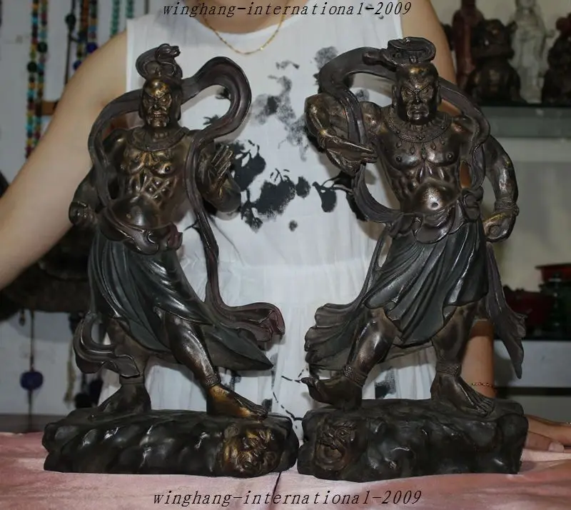 

Crafts statue Old Chinese Bronze Yu barrier Tu Exorcism ward off evil guarding Door god Statue