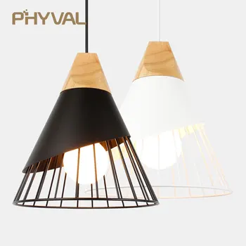 PHYVAL Pendant Lamp Modern E27 Pendant Lights Wood  For Bedroom Hanging Lamp Nordic Aluminum Lampshade LED Bulb Kitchen Light 1