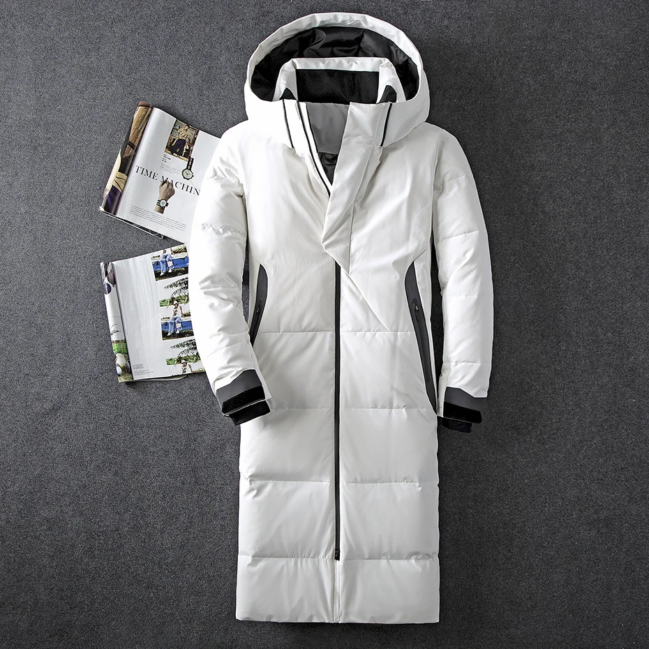 Asesmay/брендовая одежда, зимняя куртка для мужчин, белый цвет, утиный пух, длинное пальто, гусиное перо, Толстая Повседневная парка, толстовки, мужские куртки
