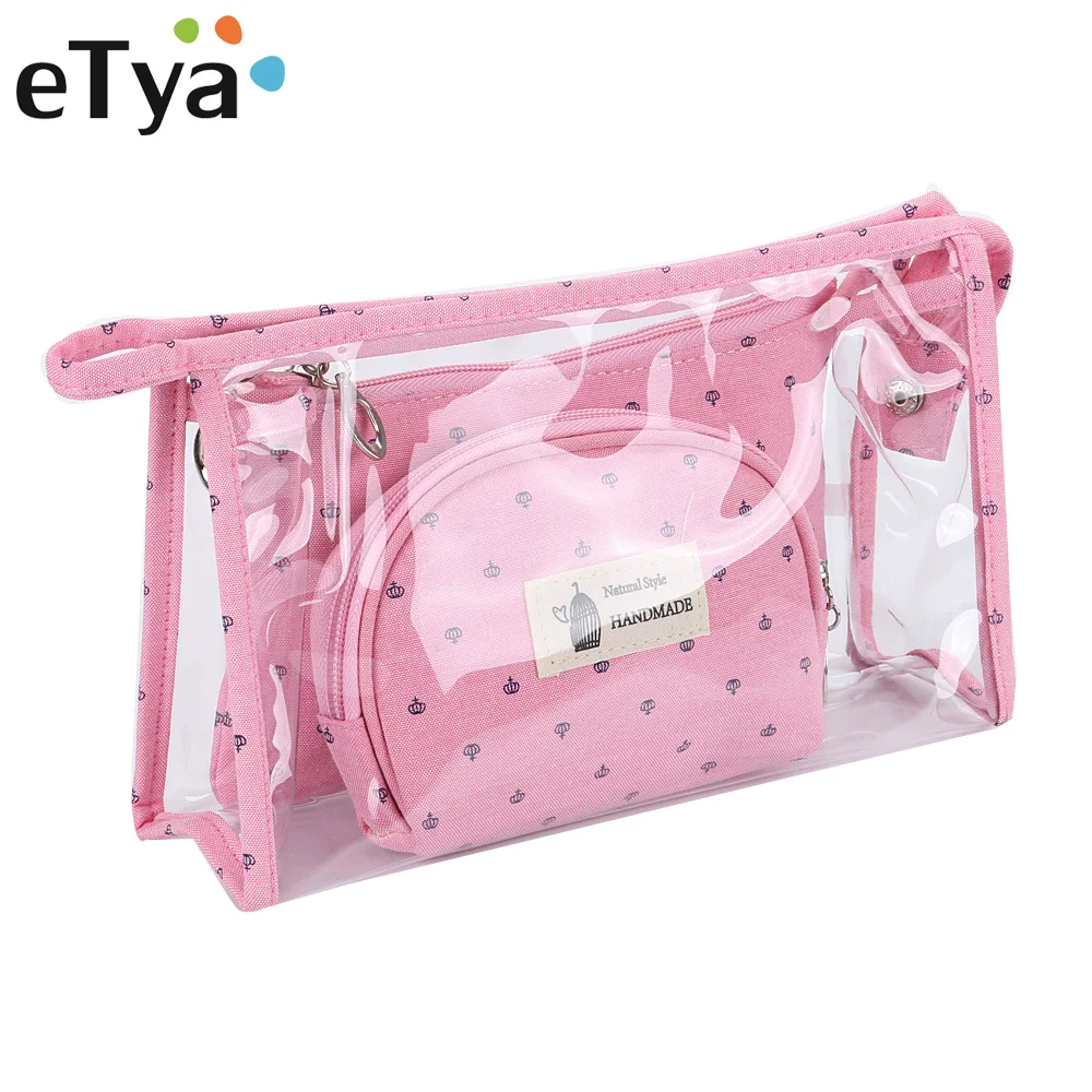 

eTya 3pcs/set Cosmetic Bag Waterproof Neceser Make Up Bag Women PVC Transparent Pouch Travel Toiletry Bags Makeup Organizer Case