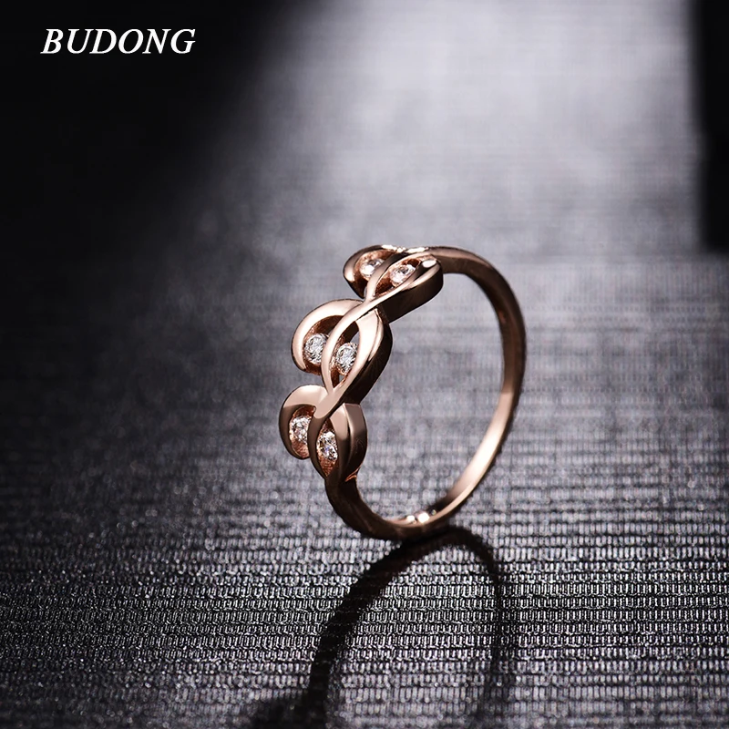 

BUDONG Infinity Rings Rose Gold-Color Engagement Wedding Rings for Women Cubic Zirconia CZ Vintage Lady Jewelry Bijoux XUA078