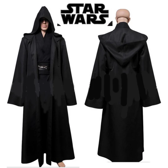 New Star Wars Jedi Hooded Robe Cloak Cape Costume Adult Men Black Darth