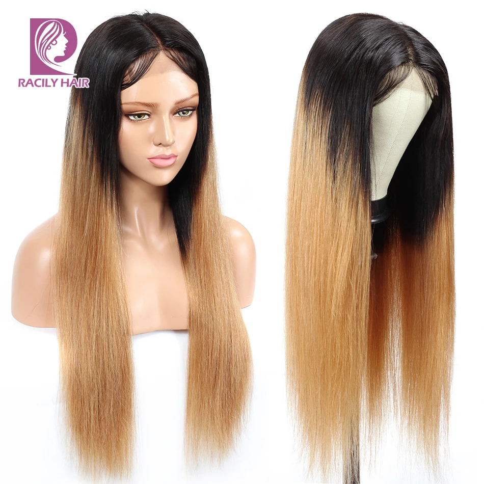 T1B/27 4x4 парик с закрытием шнурка с разноцветными волосами Омбре человеческих волос парики для черных женщин Remy Бесклеевой бразильский прямой парик