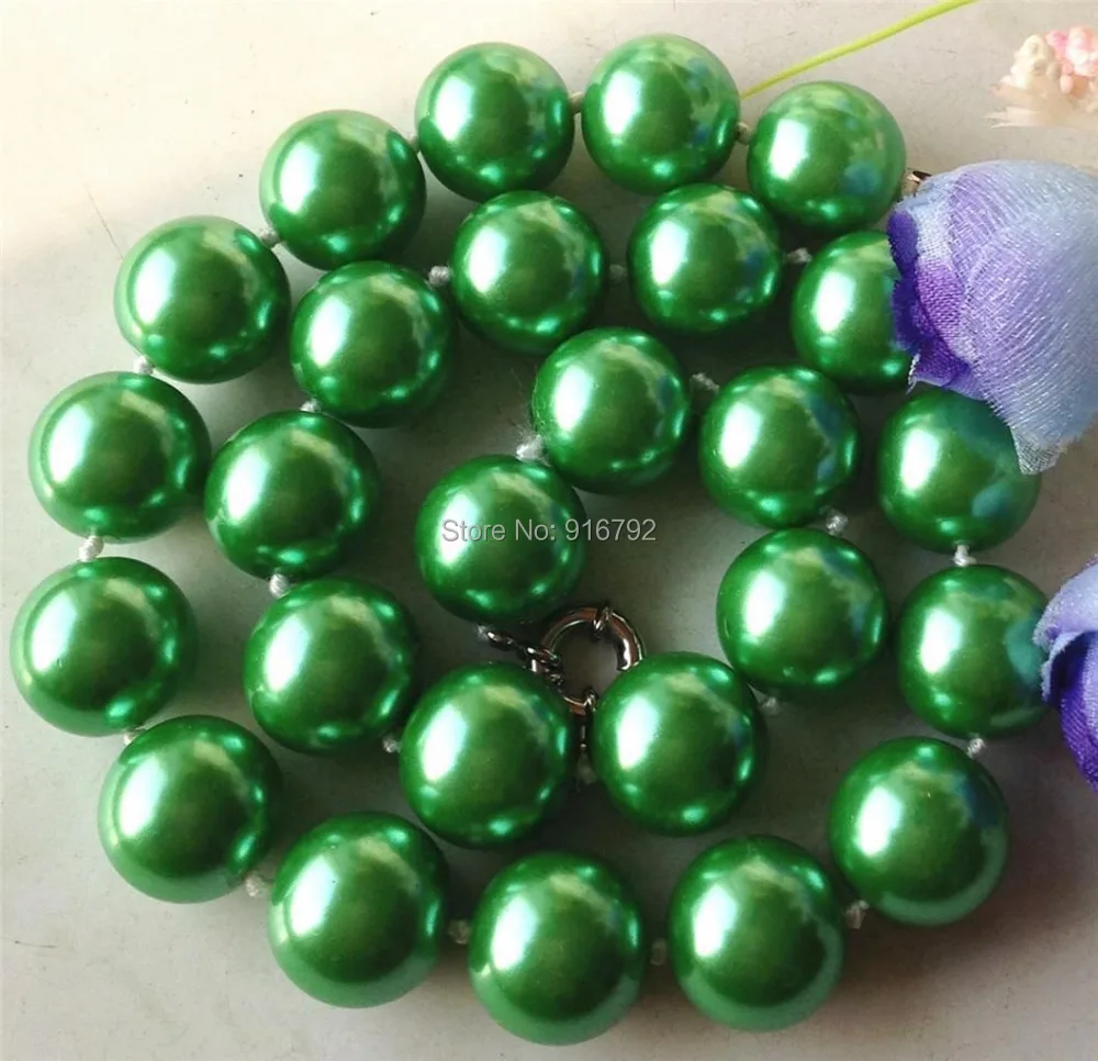 

JEWE3024 ******Charming! 14mm South green Sea Shell Pearl Necklace 18