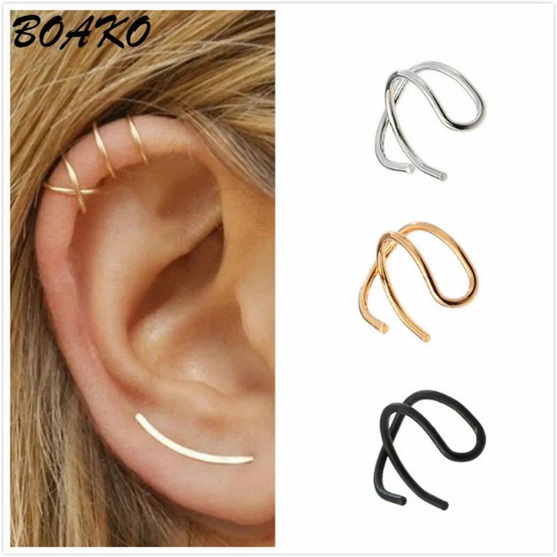 

BOAKO 1 Piece Cartilage Ear Cuff Clip-On Earrings Non-Piercing No Pierced Wrap Clip Earrings Earcuff Women Men Punk Jewellery