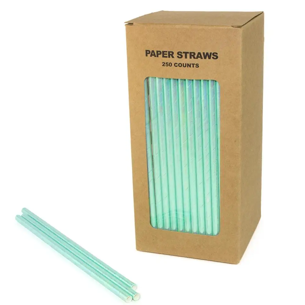 

Drinking Straws For Pearl Birthday Party Wedding Baby Shower,Aqua Blue Plain Foil Mint Iridescent Paper Straws 250 Counts Box