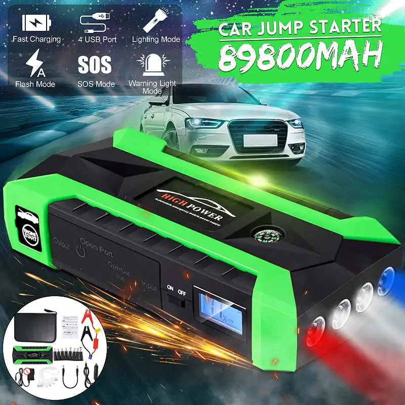  Multifunction Jump Starter 89800mAh 12V 4USB 600A Portable Green Car Battery Booster Charger Booste