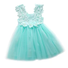 Cute Baby Girl Dress Princess Party Sleeveless Dress Pearl Lace Tulle Flower Backless Gown Fancy Dress