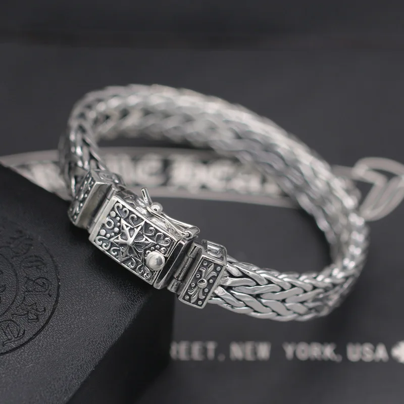 

925 Sterling Silver Hexagram Punk Bracelet Men Europe And The United States Fashion Women Retro Thai Silver Handmade Weaving