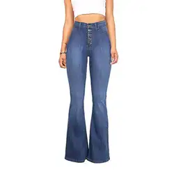 2019 Новый демисезонный для женщин Высокая талия эластичный Мульти Кнопка Fit Flare Джинсы для дамы повседневное промывают джинсовые мотобрюки
