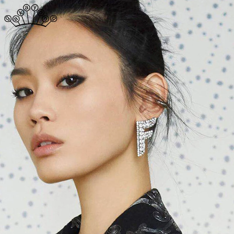 

Multiple Styles Gold Silver Color Rhinestone Letter F/Fish Bones Earrings for Women Bridal Drop Earrings Brincos Wedding Jewelry