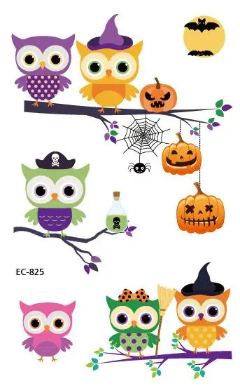 Временные татуировки наклейки с поддельными татуировками Тыква Happy Halloween Фонари Сова татуировки, тату татуировки золотого и серебряного Стикеры s для детей, мужчин и женщин и девочек