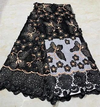 

Latest 5yards African Laces Fabrics Embroidered High Quality French Lace Fabric Nigerian Net tulle Lace Fabric NLYMAY096