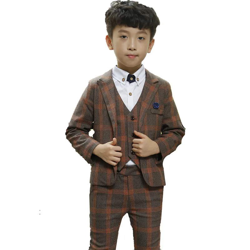 Boy Blazer Suit 2018 Boys 3PCS Plaid Formal Wedding Suit Vest+Coat+Pant Brand Children Party Tuxedos Performance Wear for Boys Boy Blazer Suit 2018 Boys 3PCS Plaid Formal Wedding Suit Vest+Coat+Pant Brand Children Party Tuxedos Performance Wear for Boys
