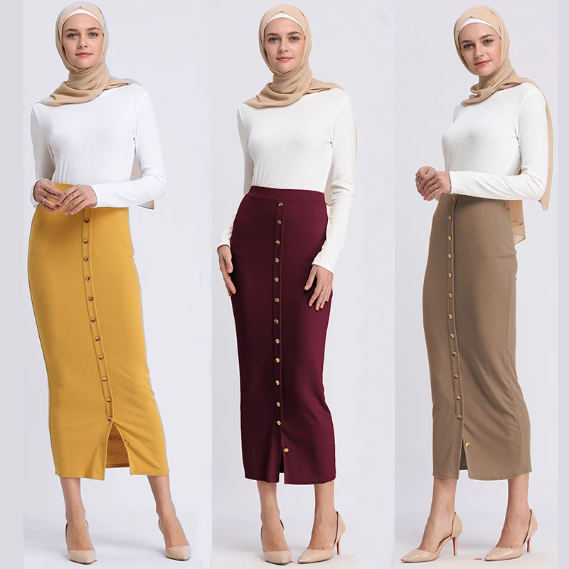 Размера плюс Faldas Mujer Moda Jupe Femme abaya мусульманская женская облегающая юбка с высокой талией и пуговицами длинные исламские юбки Одежда