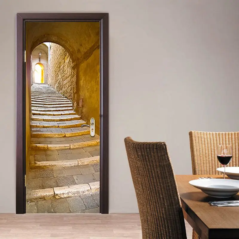 2pcs Set Stone Steps Door Sticker European Style Wall Sticker Home