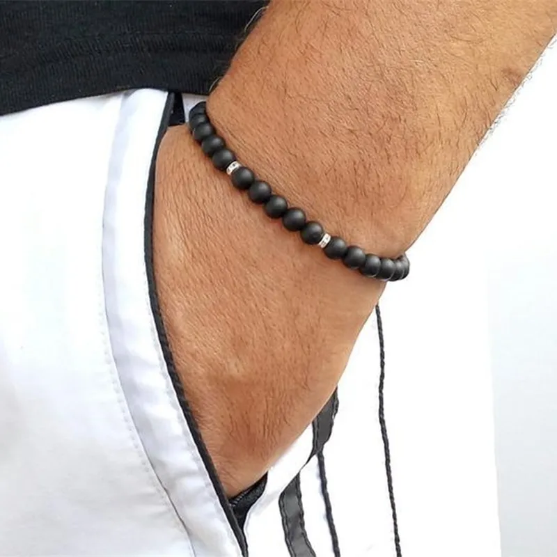 Классический браслет из бисера для мужчин модный 6 мм простой камень из бисера очаровательные браслеты и браслеты для мужчин ювелирные изделия подарки - Окраска металла: 10