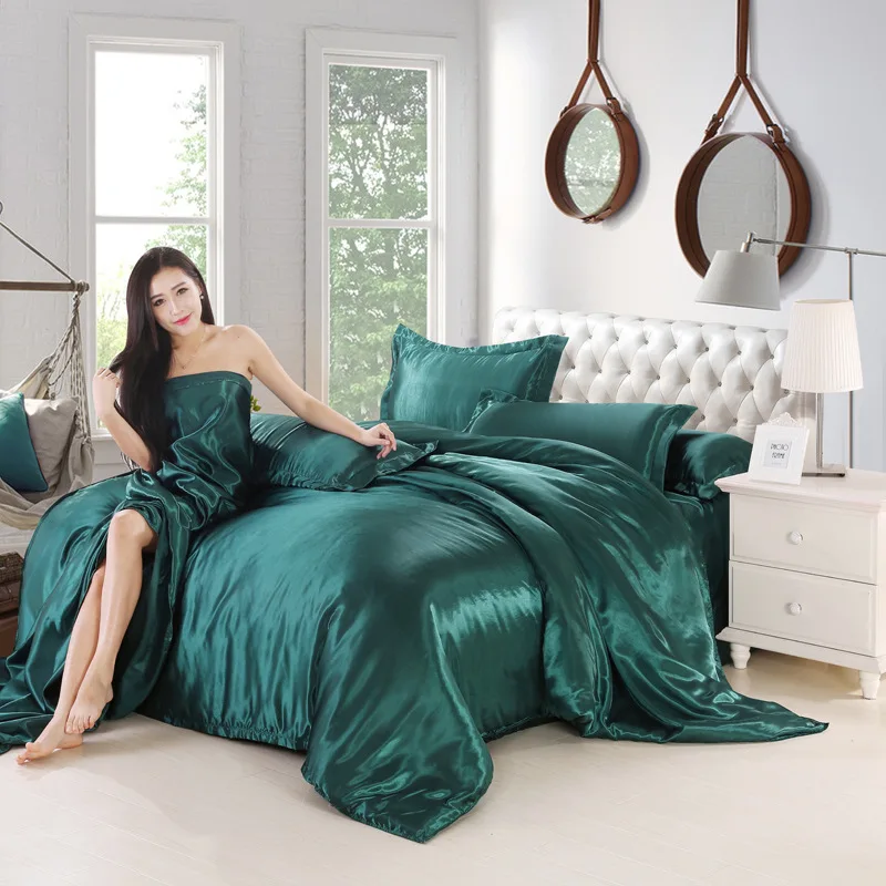 

Ice silk Smooth Satin Bedding Pure color sheet pillowcase Pure color 1.8m and 2m Bedclothes Europe Skin-friendly Quilt cover