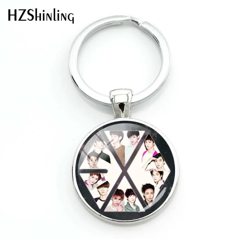 

2018 Fashion Harajuku EXO Starry Sky Pattern Silver Keychain Hip Hop Style Key Ring Bag Purse Pendant Gift for Fans Keychain