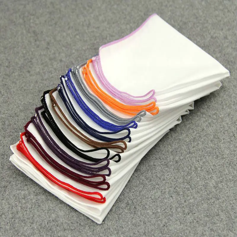 

23cm*23cm 2018 Solid 11 Color MenCotton White Handkerchief Small Square Pocket Business Chest Towel Hanky Gentlemen Suit Hankies