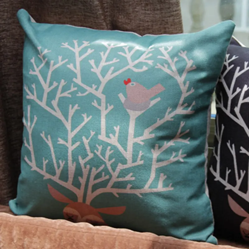 Linen Cushion Cover Deer Printed Decorative Pillows Home Decoration Accessories Easter Pillow Cover Cojines Decorativos Para Sof