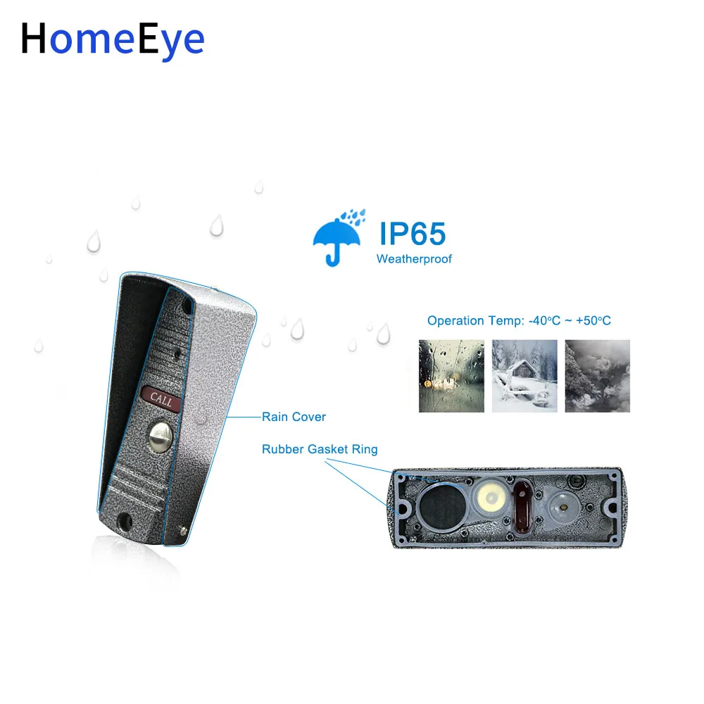 HomeEye 7 ''видеодомофон Hands-free дверной звонок Водонепроницаемый Многоязычный OSD меню 2-2 Система доступа безопасности