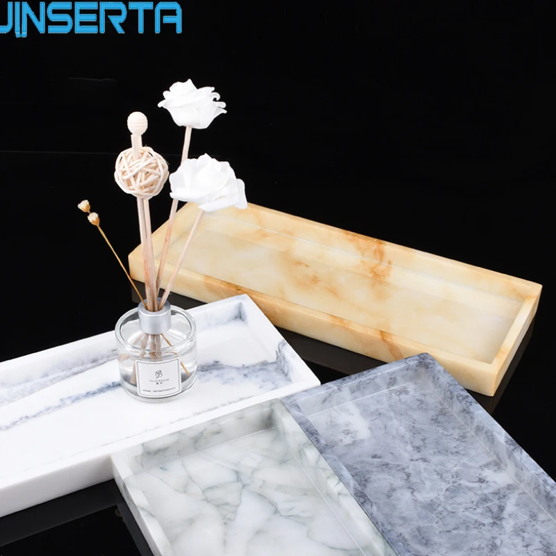 

JINSERTA Marble Pattern Storage Tray Resin Jewelry Display Plate Creative Dessert Snack Cake Plate Restaurant Serving Tray