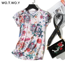 WOTWOY летние футболки с цветочным принтом, женские футболки с круглым вырезом и коротким рукавом размера плюс, женские топы, повседневные мягкие эластичные уличные футболки