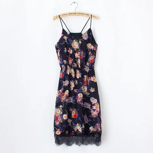 2014 New Women's European and American Style Wild Flower Strap Lace Hem Dress | Женская одежда