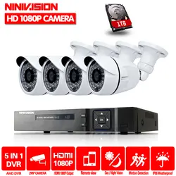 NINIVISION AHD CCTV Системы HDMI 1080 P DVR 4 шт. 1080 P 2.0MP Водонепроницаемый наружного видеонаблюдения Камера охранных Системы наблюдения 1 ТБ