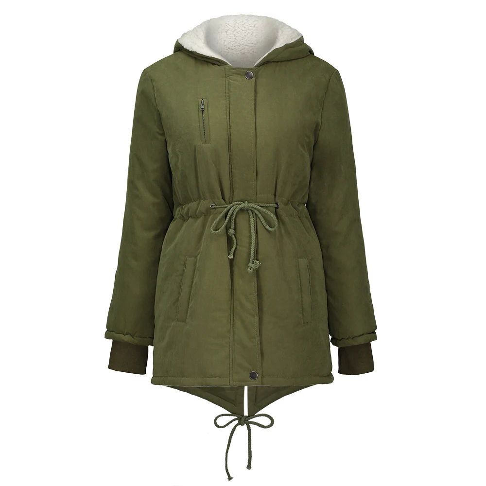 2018 Winter Coat Women Casual Army Green Thick Warm Fleece Hooded ...