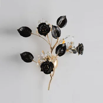 

European Style Retro Lamp Ceramics Bedside Lamp Room Wall Lamp Hotel Cafe Flower Crystal Lamps Wall Sconce Lighting Fixture